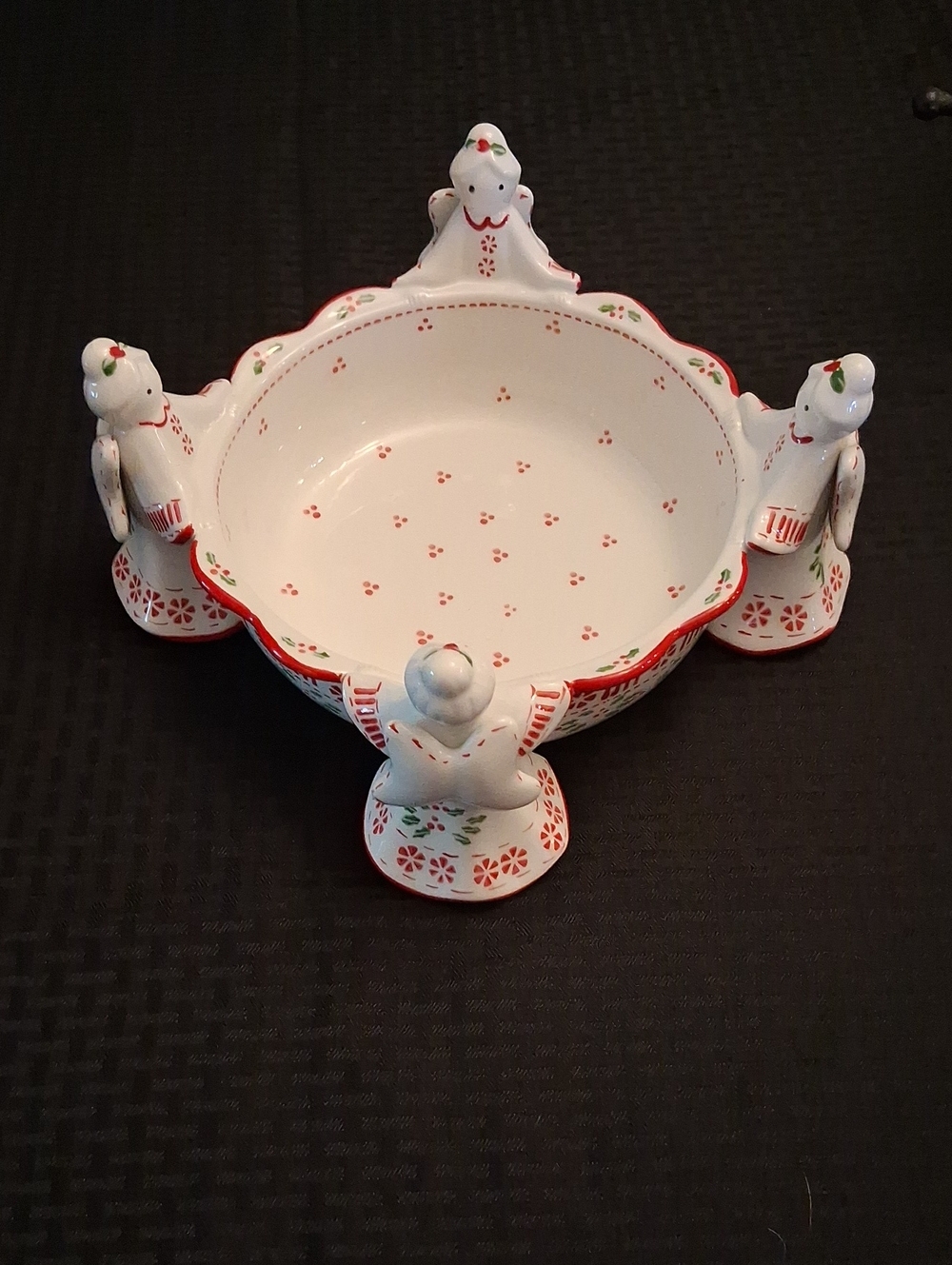 Temp-Tations White and Red Decorative Ceramic Bowl with Figurine Feet